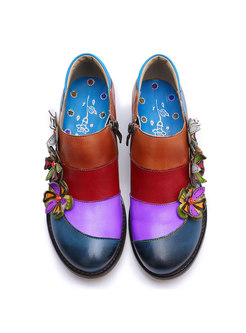 Vintage Color-blocked Handmade Flower Comfortable Shoes