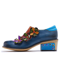 Vintage Color-blocked Handmade Flower Comfortable Shoes