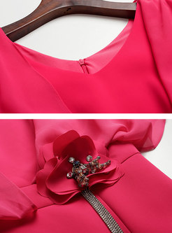 Stylish Gathered Waist V-neck Split Bodycon Dress