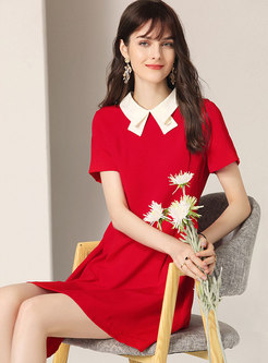 Summer Red Sweet Doll Collar A Line Dress