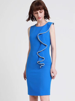 Elegant Pure Color Splicing Sleeveless Bodycon Dress