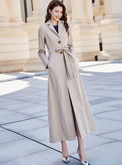 Solid Color High Waisted A Line Trench Coat