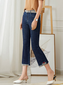 Brief Embroidered Stitching All-matched Flare Jeans