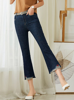 Brief Embroidered Stitching All-matched Flare Jeans
