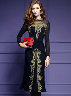Exquisite Embroidery Stitching Tulle Slim Side Split Elegant Dresses