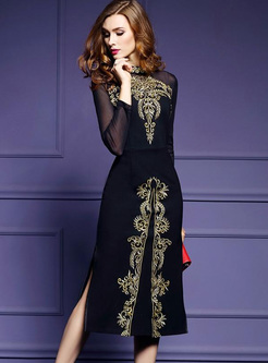 Exquisite Embroidery Stitching Tulle Slim Side Split Elegant Dresses