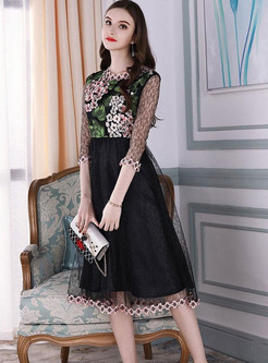 Embroidery Hollow Out Midi Dresses