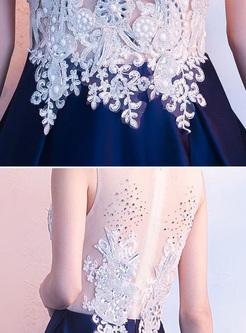 Lace Floral O-Neck Sleeveless Maxi Dresses