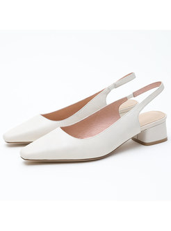Women White Genuine Leather Chunky Heel Casual Shoes