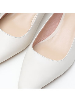 Women White Genuine Leather Chunky Heel Casual Shoes