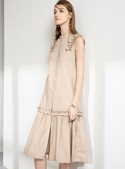 Solid Color O-neck Sleeveless Loose Shift Dress