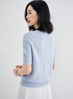 Brief Striped Blue Short Sleeve Pullover Sweater