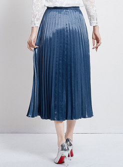 Casual Retro Pure Color High Waist Pleated Skirt