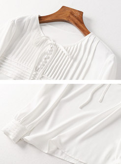 Brief O-neck All-matched Tied Chiffon Blouse