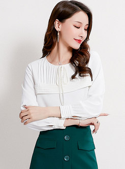 Brief O-neck All-matched Tied Chiffon Blouse