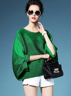 Brief Loose Bat Sleeve Pleated Pullover T-shirt