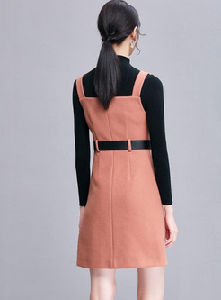 Solid Color Zipper Slash Neck Sleeveless Midi Dresses
