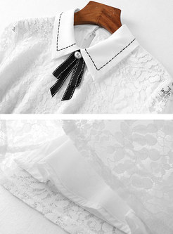 Stylish Lace Embroidered Beaded Bowknot Blouse