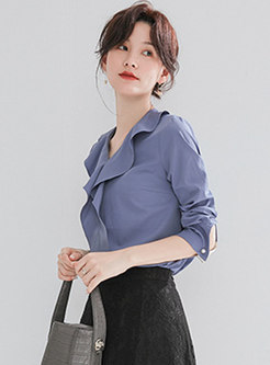 Solid Color All-matched Falbala Chiffon Blouse