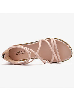Casual Leather Cross Strap Holiday Flat Sandals