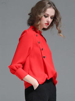 Solid Color Long Sleeves Loose Chiffon Pullover Blouse