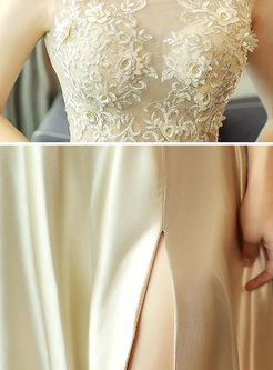 Embroidery Stitching O-Neck Sleeveless Elegant Dresses