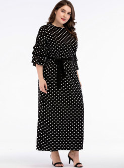 Casual Polka Dot Plus Size Tied Maxi Dress