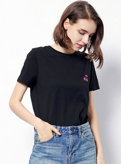 Casual Embroidered Summer Short Sleeve T-shirt