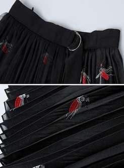 Embroidery Mesh Women's Midi Skirts