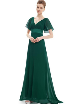 Contrast Solid Color V-Neck Bell Sleeve Evening Dresses