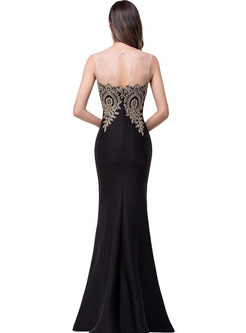 Embroidery Sequined Contrast O-Neck Sleevesless Evening Dresses