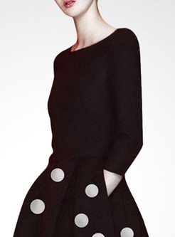 Irregular Polka dots Contrast O-Neck Midi Dresses