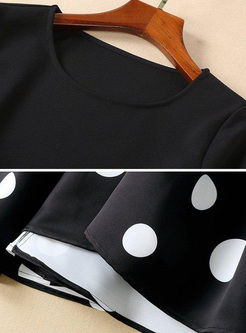 Irregular Polka dots Contrast O-Neck Midi Dresses
