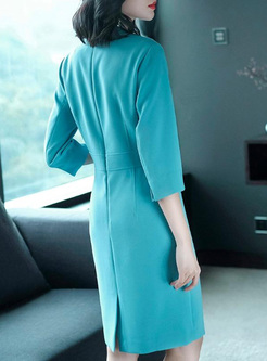 Contrast Solid Color Sashes V-Neck Seven-Tenths Sleeves Midi Dresses