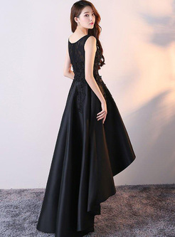 Lace Hollow Out Contrast Solid Color O-Neck Sleeveless Prom Dresses
