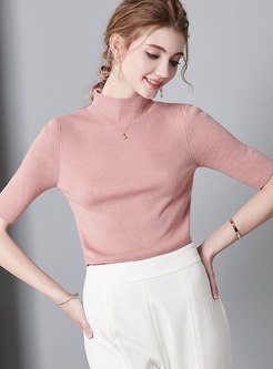 Brief All-matched Pure Color Knitted Sweater