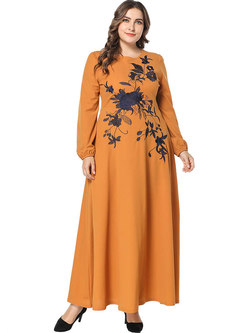 Loose Plus Size Embroidery Splicing Maxi Dress