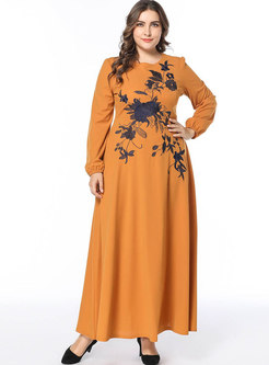 Loose Plus Size Embroidery Splicing Maxi Dress