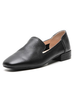 Brief Pure Color Square Head Leather Loafers