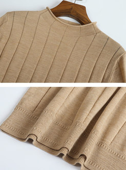 Solid Color Striped Half High Collar Pullover Sweater