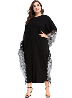 Casual Loose Embroidered Bat Sleeve Maxi Dress