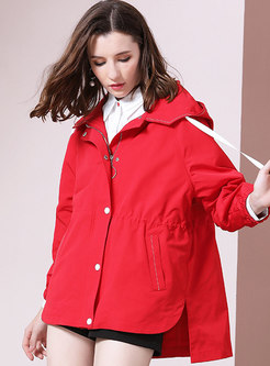Chic Pure Color Loose Hooded Irregular Trench Coat