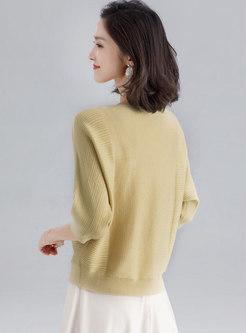 Brief Pure Color O-neck Loose Sweater