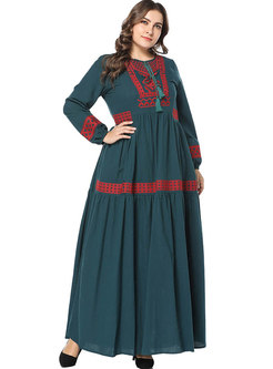 Color-blocked Embroidered Splicing Maxi Dress