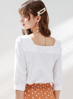 Brief Square Neck Single-breasted Sweet Blouse
