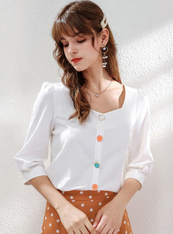 Brief Square Neck Single-breasted Sweet Blouse