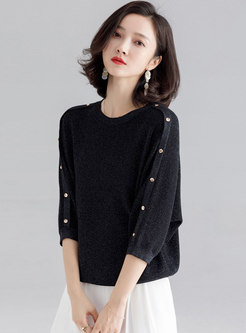 Solid Color O-neck Three Quarters Sleeve Sweater