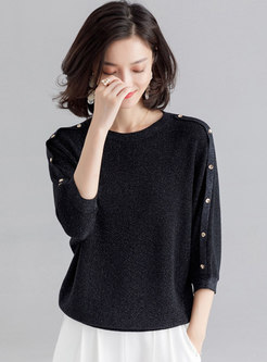 Solid Color O-neck Three Quarters Sleeve Sweater