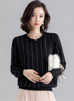 Casual Vertical Stripes Long Sleeve Daily Sweater