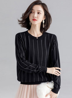 Casual Vertical Stripes Long Sleeve Daily Sweater